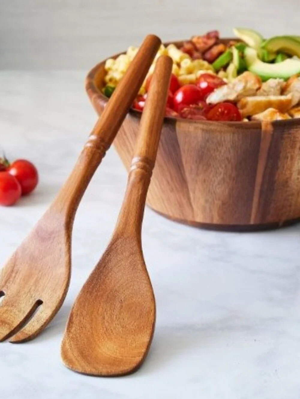 Pampered Chef Acacia Wood Salad Bowl & Servers Set New in Box Discontinued